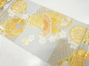 雪輪に蝶・菊・桜模様織り出し　振袖用袋帯